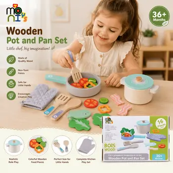 Wooden kitchen set Moni Toys-ის ხის სათამაშო აქსესუაები ბოსტნეულით 4257