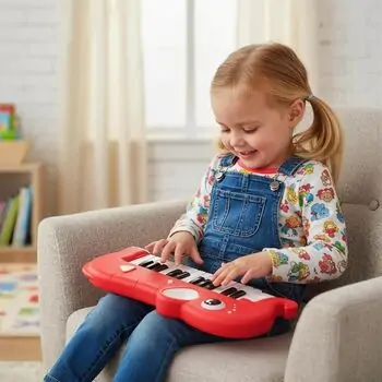 Elephant Red Piano With 25-Key And Light - სათამაშო პიანინო 25 კლავიშით, 4 image