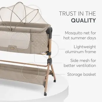 KikkaBoo 2in1 bedside crib and highchair Sleat Me Beige - ახალშობილის საწოლი/სკამ-მაგიდა, 7 image
