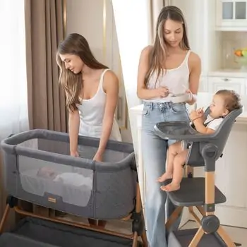 KikkaBoo 2in1 bedside crib and highchair Sleat Me Beige - ახალშობილის საწოლი/სკამ-მაგიდა, 2 image