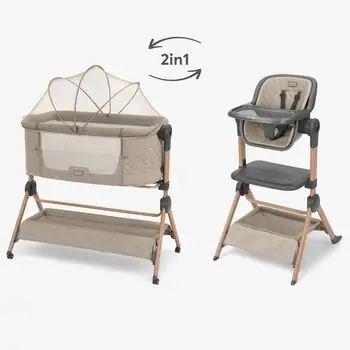 KikkaBoo 2in1 bedside crib and highchair Sleat Me Beige - ახალშობილის საწოლი/სკამ-მაგიდა