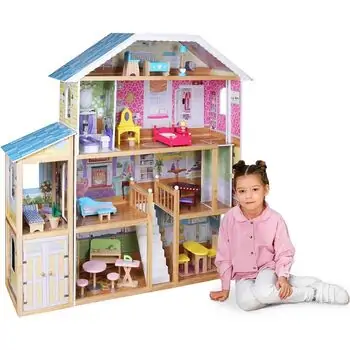 Wooden Grand Mansion Doll house With Accsesoriess -  თოჯინის ხის სახლი ავეჯით, 5 image