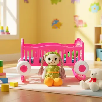 Doll With Wheeled Cradle - თოჯინა ბორბლებიანი საწოლით, 4 image