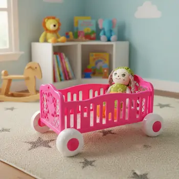 Doll With Wheeled Cradle - თოჯინა ბორბლებიანი საწოლით, 5 image