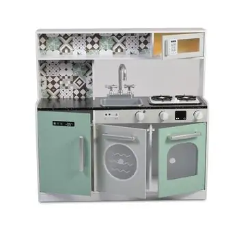 Moni Toys 7257 Wooden kitchen with lights, microwave and sink საბავშვო ხის სათამაშო სამზარეულო, 7 image