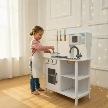 Classic Wooden Toy Kitchen Playset White - საბავშვო ხის სამზარეულო, 3 image