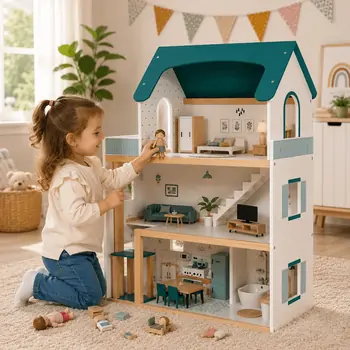 Wooden Doll House With Accsesoriess  - თოჯინის სახლი ავეჯით, 2 image