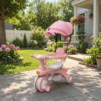 Turbo Baby Pink Tricycle With Light And Sound - სასეირნო ველო-ეტლი