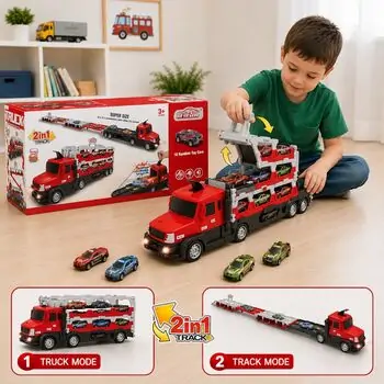 Super Size Red Truck With Cars  - სათამაშო გადამზიდი მანქანა