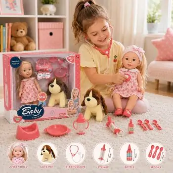 Baby Doll With Cute Dog Play Set-  თოჯინა სათამაშო ძაღლით