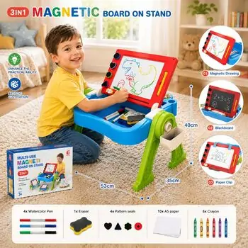 Double Sided Magnetic Board On Stand - საბავშვო ორმხრივი სახატავი დაფა