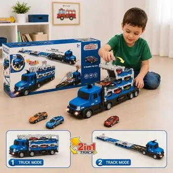 Super Size Blue Truck With Cars - სათამაშო გადამზიდი მანქანა