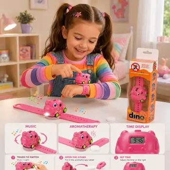 Pull Back Pink Car with Watch - საბავშვო საათი სათამაშო მანქანით