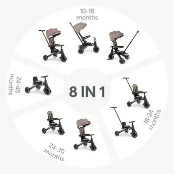 Kikkaboo Tricycle 8in1 Trix 2 Beige სამ თვლიანი ველო-ეტლი, 10 image