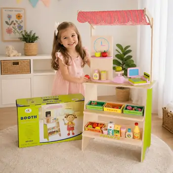 Supermarket With Set Of Products - ხის სათამაშო დახლი-მაღაზია