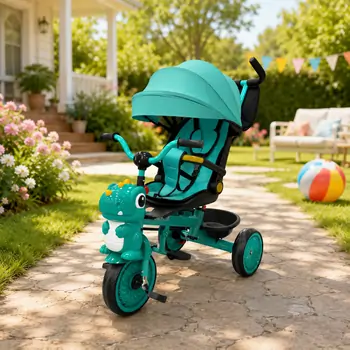 Dino Tricycle Green With Music And Light - სასეირნო ველო-ეტლი, 3 image