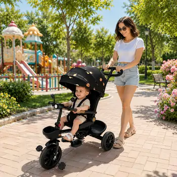 Wonder Tricycle Black With Light And Sound - სასეირნო ველო-ეტლი, 2 image