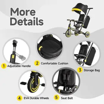 Flash Foldable Tricycle Yellow - სასეირნო დასაკეცი ველო-ეტლი, 5 image
