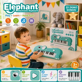 Elephant Piano With 25-Key And Light - სათამაშო პიანინო 25 კლავიშით