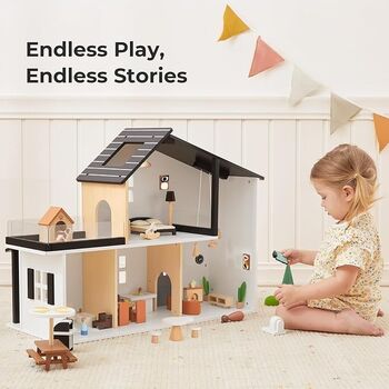 Wooden Dollhouse With Accessories - სათამაშო ხის სახლი, 3 image