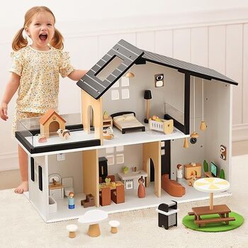 Wooden Dollhouse With Accessories - სათამაშო ხის სახლი