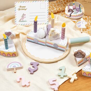 Wooden Montessori Cutting Cake - სათამაშო ხის დასაჭრელი ტორტი, 4 image