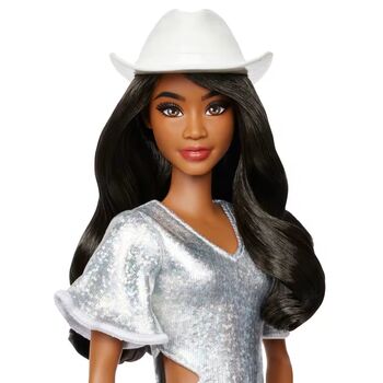 Barbie Doll Fashionista in Sparkly Silver Dress With Cowboy Hat And Boots - ბარბის თოჯინა, 3 image