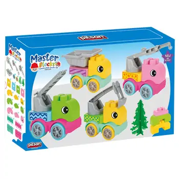 Pilsan 03 607 Master Bloks Construction Trucks Set ასაწყობი სათამაშო მანქანა, 2 image