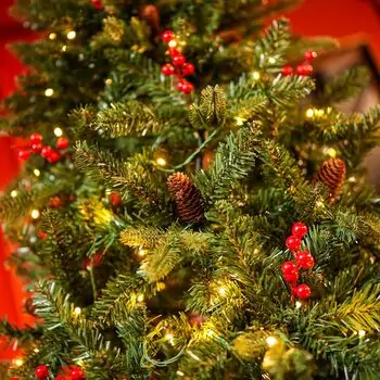 Christmas Tree With Mixed Silicone Needles, Lights, Pine Cones And Berries PE+PVC 210 CM  - ნაძვის ხე შერეული სილიკონის წიწვებით განათებით,გირჩით და კენკრით, 7 image