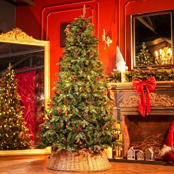 Christmas Tree With Mixed Silicone Needles, Lights, Pine Cones And Berries PE+PVC 210 CM  - ნაძვის ხე შერეული სილიკონის წიწვებით განათებით,გირჩით და კენკრით