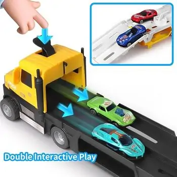 Super Size Yellow Truck With Cars  - სათამაშო გადამზიდი მანქანა, 4 image