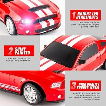 Remote Control Car Red Ford Mustang GT500 - დისტანციურად მართვადი მუსტანგის სათამაშო მანქანა, 6 image