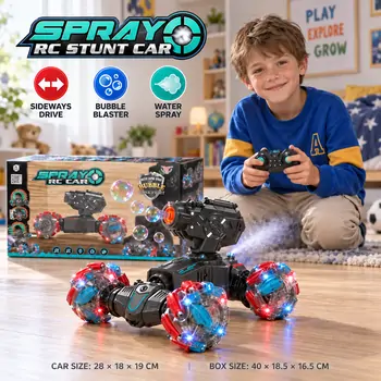 Remote Control Stunt Car with Bubble Gun  - სათამაშო დისტანციური მანქანა საპნის ბუშტების თოფით