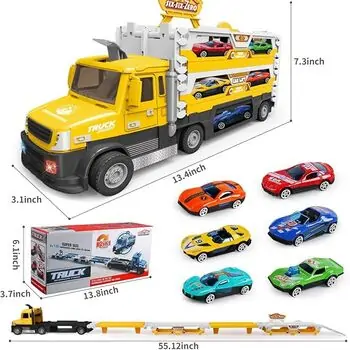 Super Size Yellow Truck With Cars  - სათამაშო გადამზიდი მანქანა, 2 image