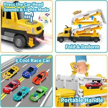Super Size Yellow Truck With Cars  - სათამაშო გადამზიდი მანქანა, 7 image