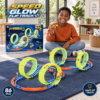Glow Race Track with Four 360° Loops - სათამაშო ოთხ მარყუჟიანი ტრასა