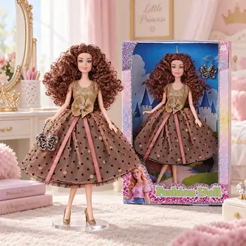 Doll With Brown Curly Hair - სათამაშო თოჯინა