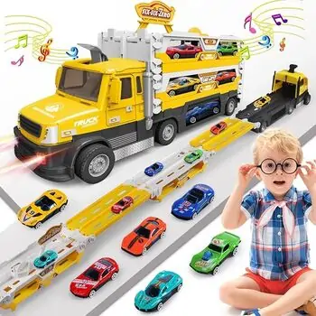 Super Size Yellow Truck With Cars  - სათამაშო გადამზიდი მანქანა, 5 image