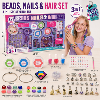 Beads, Nails & Hair 3 In 1 Set - სამაჯურების, ფრჩხილების და თმის აქსესუარების კომპლექტი