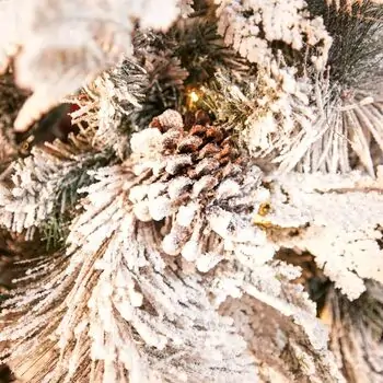 Snowy Whisper Christmas Tree 210 CM With Pine Cones And Lights PE + PVC Snow-Covered - დათოვლილი ნაძვის ხე შერეული სილიკონის წიწვებით, გირჩით და განათებით, 5 image
