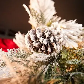 Snowy Whisper Christmas Tree 210 CM With Pine Cones And Lights PE + PVC Snow-Covered - დათოვლილი ნაძვის ხე შერეული სილიკონის წიწვებით, გირჩით და განათებით, 4 image