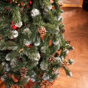 Lidia Green Christmas Tree With White Tips, Pine Cones And Berries PVC 220CM - ნაძვის ხე თეთრი ბოლოებით, გირჩით და კენკრით, 12 image