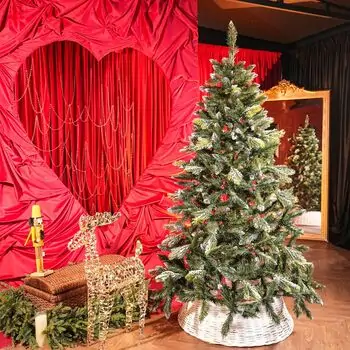 Diamant Green Christmas Tree With Mixed Silicone Needle And Red Viburnum Berries PE+ PVC 200CM - ნაძვის ხე შერეული სილიკონის წიწვებით და კენკრით