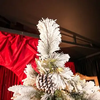 Snowy Whisper Christmas Tree 210 CM With Pine Cones And Lights PE + PVC Snow-Covered - დათოვლილი ნაძვის ხე შერეული სილიკონის წიწვებით, გირჩით და განათებით, 3 image