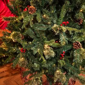 Christmas Tree 210 CM With Pine Cones, Berries And Lights საახალწლო ნაძვის ხე სილიკონის წიწვებით და განათებით, 10 image