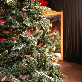 Diamant Green Christmas Tree With Mixed Silicone Needle And Red Viburnum Berries PE+ PVC 200CM - ნაძვის ხე შერეული სილიკონის წიწვებით და კენკრით, 11 image