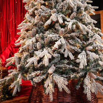 Christmas Tree 210 CM With Pine Cones And Lights, PE + PVC Snow-Covered ნაძვის ხე სილიკონის შერეული ტოტებით, გირჩით და განათებით, 6 image