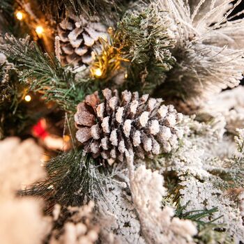 Christmas Tree 210 CM With Pine Cones And Lights PE + PVC Snow-Covered - დათოვლილი ნაძვის ხე შერეული სილიკონის წიწვებით, გირჩით და განათებით, 6 image
