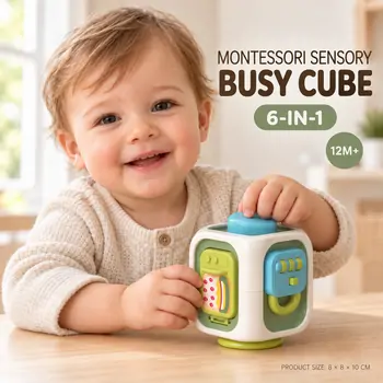 Montessori Sensory  6 in 1 Busy Cube - განსავითარებელი სათამაშო კუბი