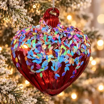 Red Confetti Heart Christmas Hanging Decoration - ნაძვის ხის სათამაშო, 2 image